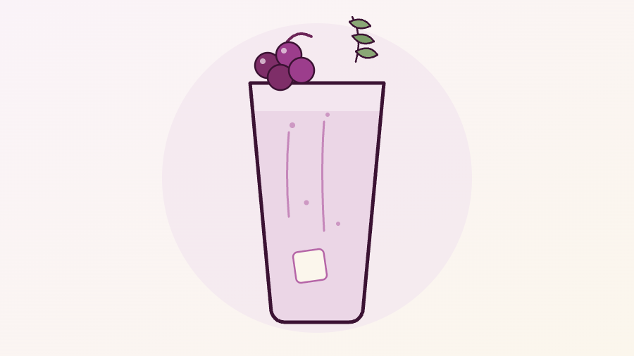 Ilustração de um copo com uvas e hortelã