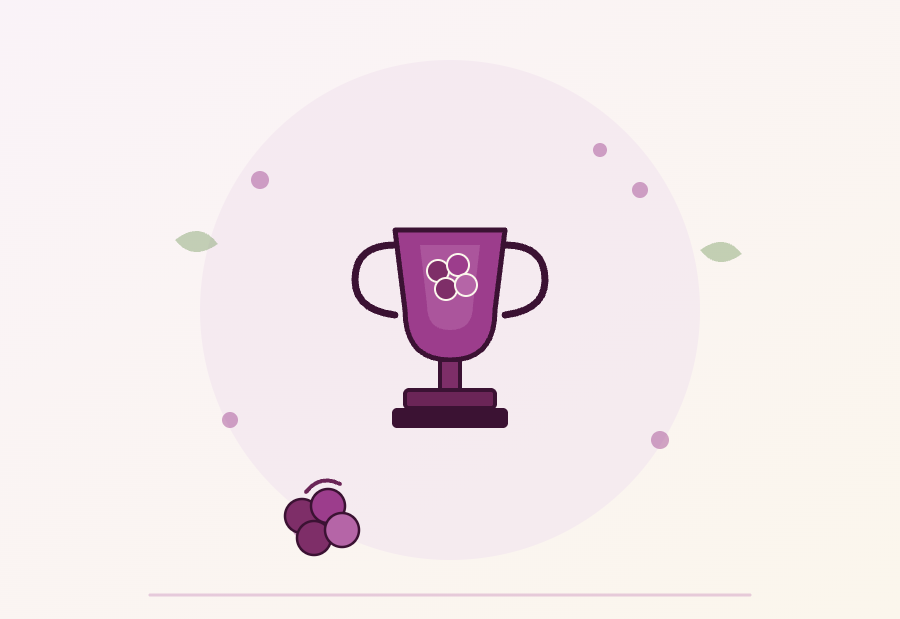 Ilustração de um troféu com um emblema de uvas, cercado de confete