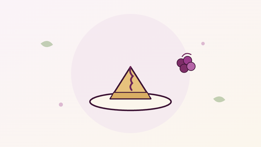Ilustração de uma fatia de bolo de suco de uva com calda