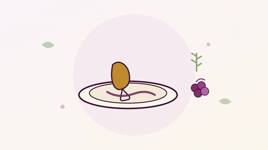 Ilustração de um prato com coxa de frango ao molho de suco de uva e alecrim