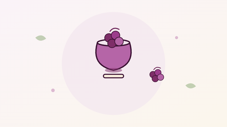 Ilustração de uma forma de gelatina de uva com cacho de uvas ao lado