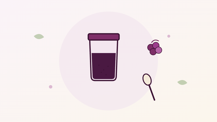 Ilustração de um pote de geleia de uva com chia e uma colher