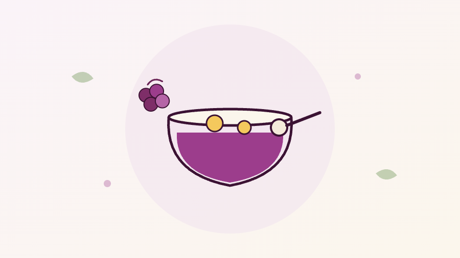 Ilustração de uma tigela de ponche de frutas com concha e rodelas de cítrico