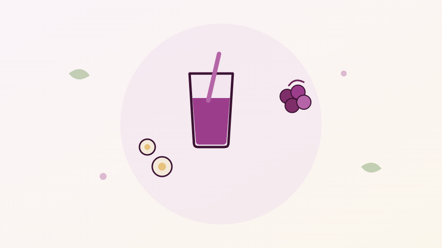 Ilustração de um copo de smoothie de banana e uva com canudo